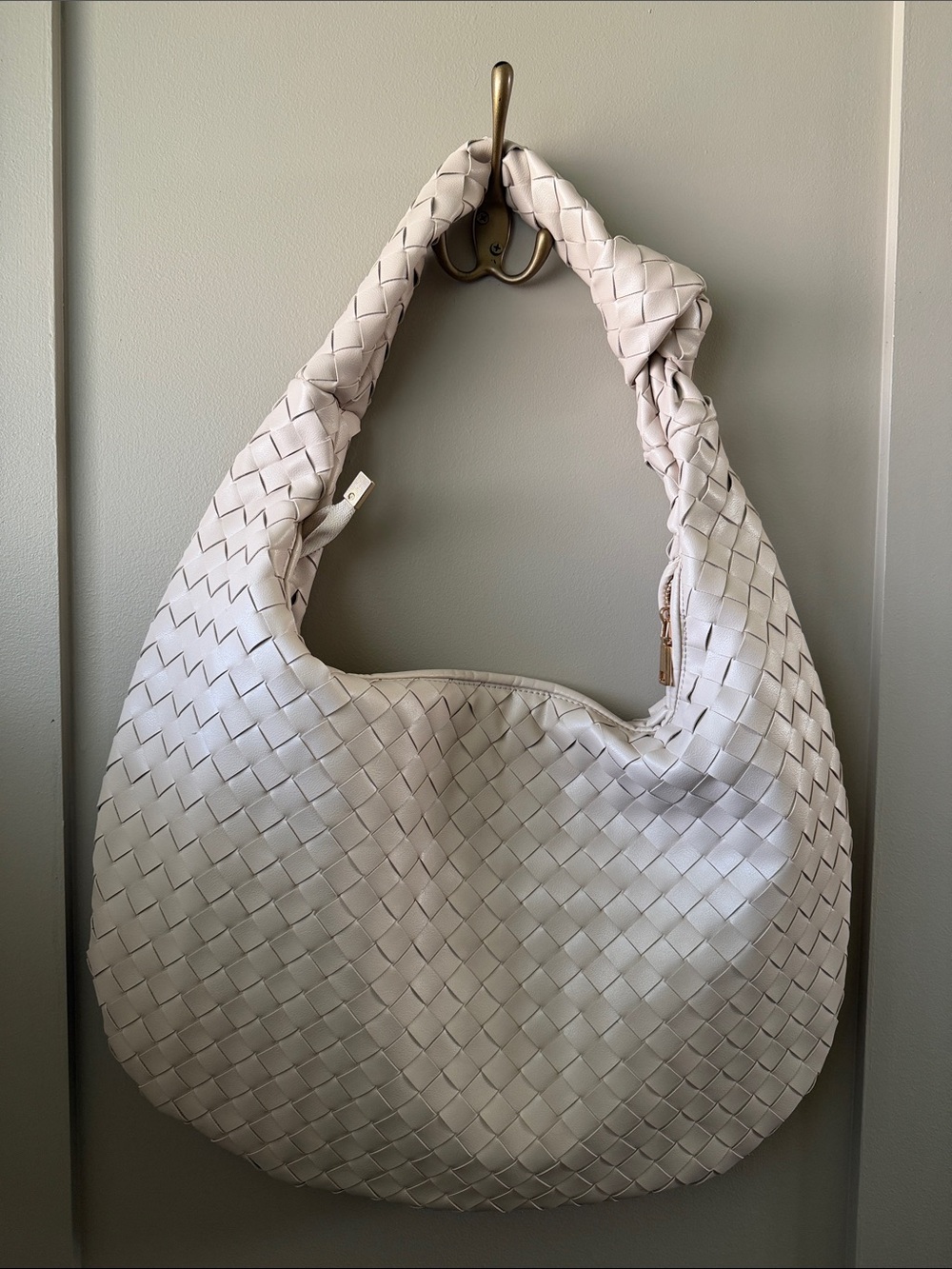 Melie Bianco White Woven Hobo Bag